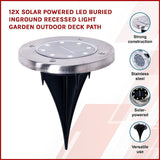 12x Solar Powered LED Buried Inground Recessed Light Garden Outdoor Deck Path