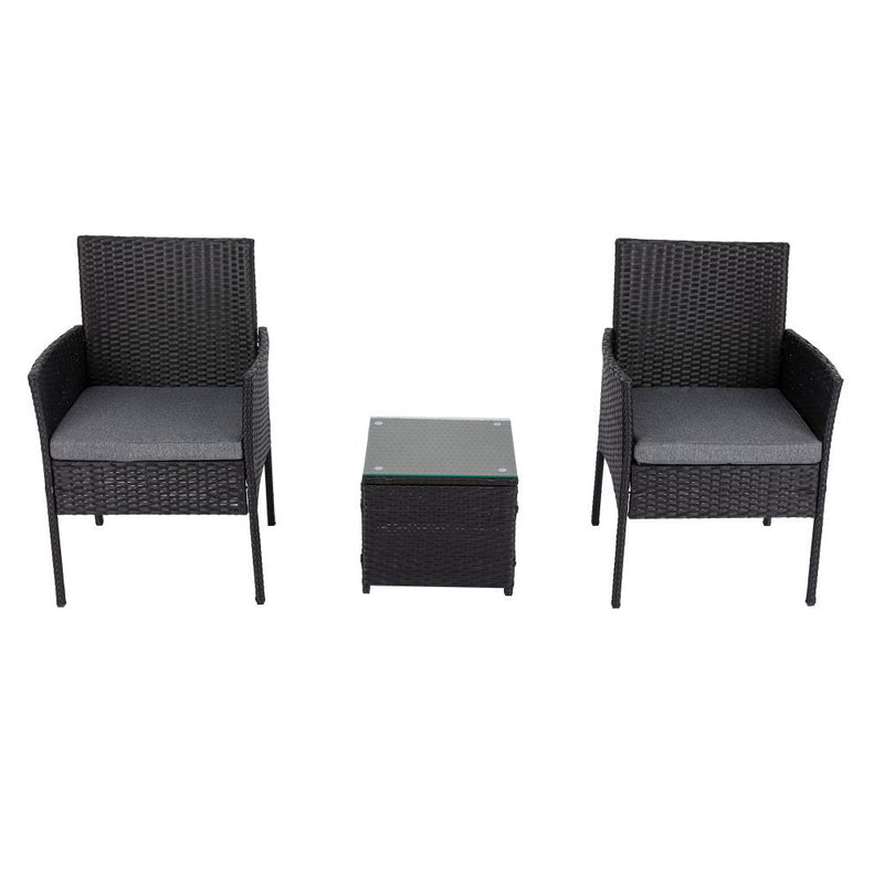 Furniture > Outdoor - 3PC Outdoor Table and Chairs Set - Black - Garden Yard