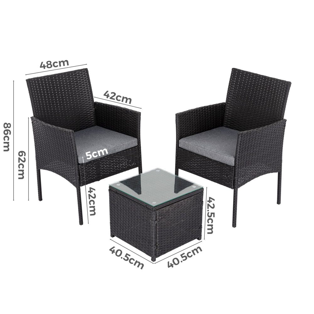 Furniture > Outdoor - 3PC Outdoor Table and Chairs Set - Black - Garden Yard