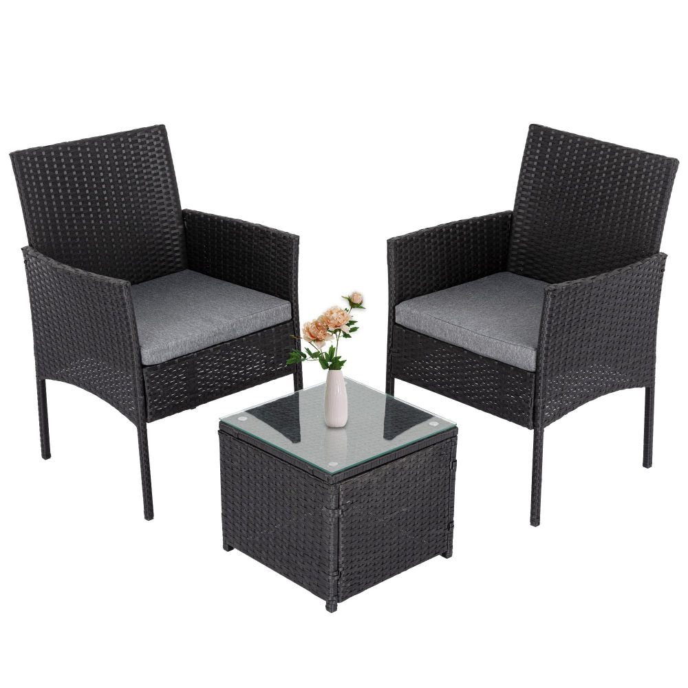 Furniture > Outdoor - 3PC Outdoor Table and Chairs Set - Black - Garden Yard
