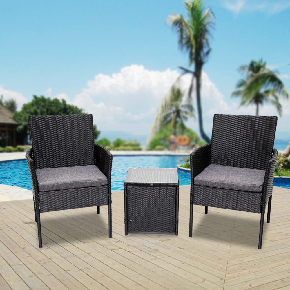 Furniture > Outdoor - 3PC Outdoor Table and Chairs Set - Black - Garden Yard