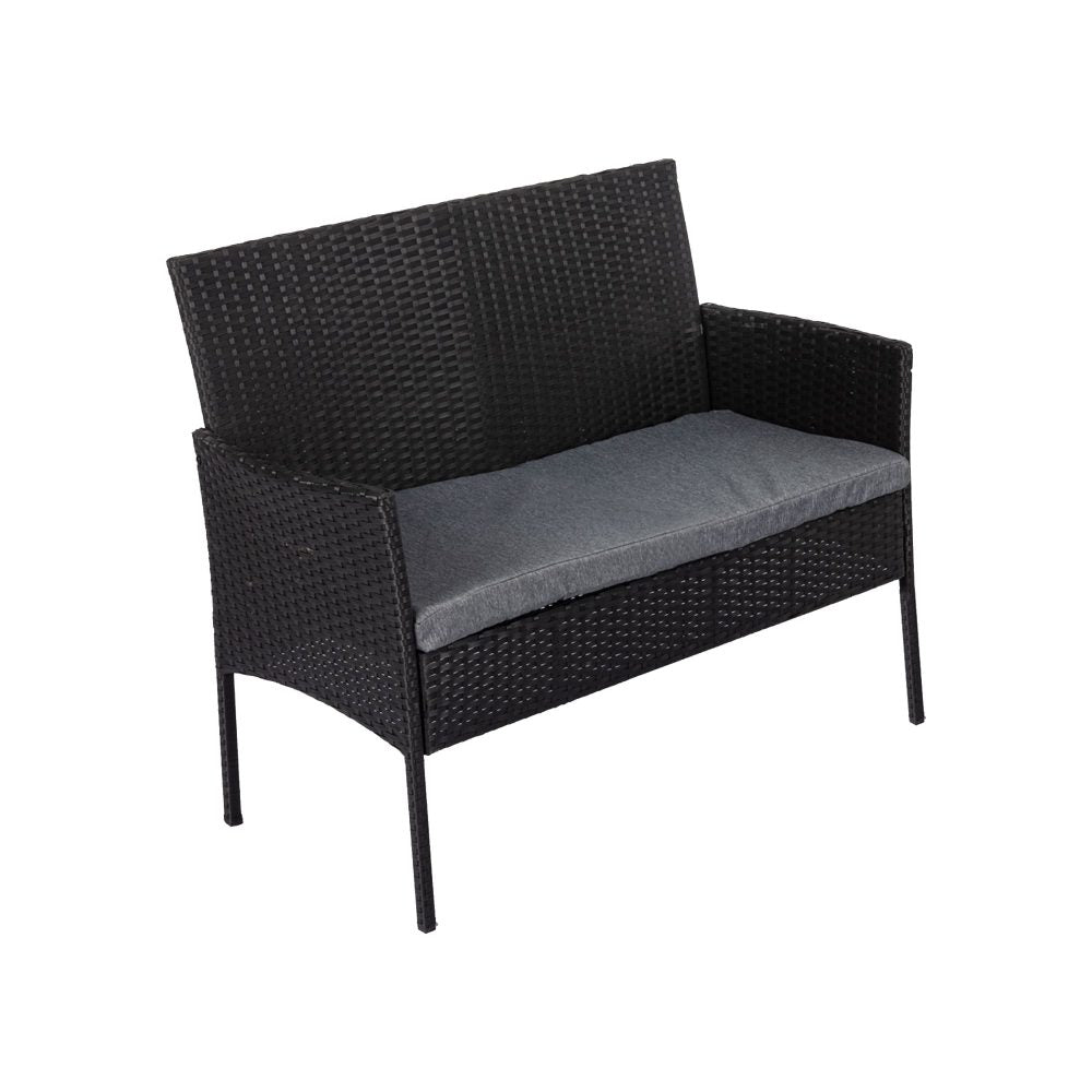 Furniture > Outdoor - 4 Seater Wicker Outdoor Lounge Set - Black - Garden Yard