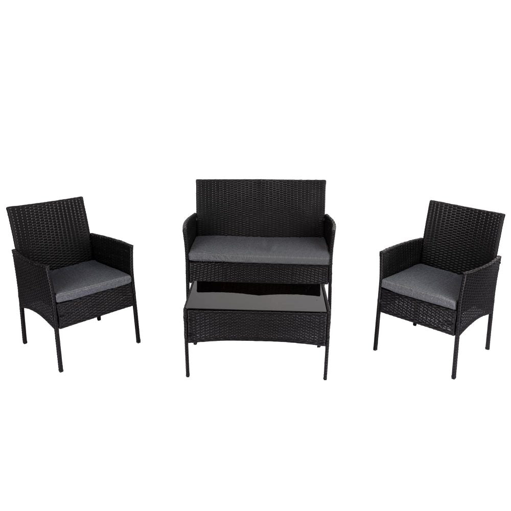 Furniture > Outdoor - 4 Seater Wicker Outdoor Lounge Set - Black - Garden Yard