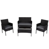 Furniture > Outdoor - 4 Seater Wicker Outdoor Lounge Set - Black - Garden Yard