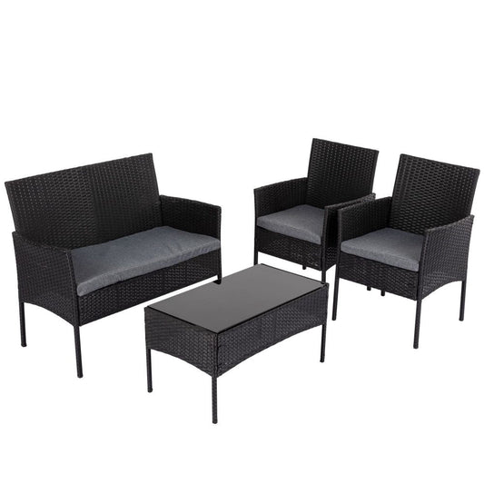 Furniture > Outdoor - 4 Seater Wicker Outdoor Lounge Set - Black - Garden Yard