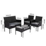 Furniture > Outdoor - 4 Seater Wicker Outdoor Lounge Set - Black - Garden Yard