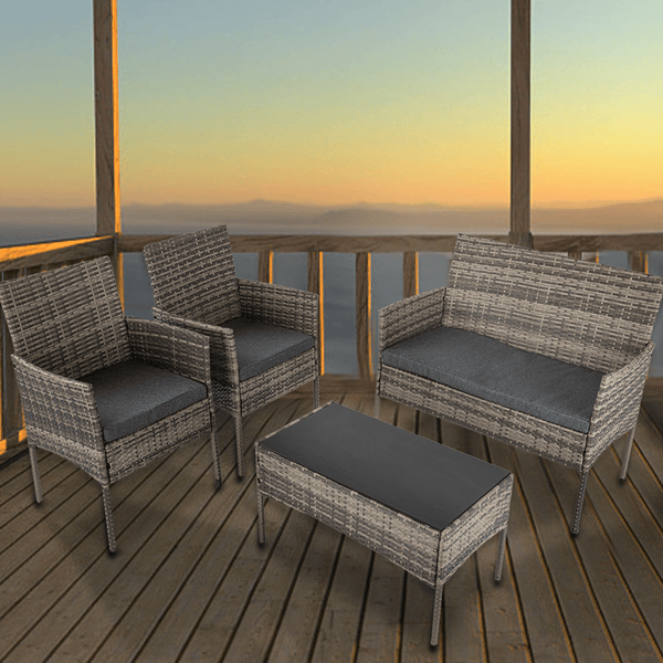 Furniture > Outdoor - 4 Seater Wicker Outdoor Lounge Set - Mixed Grey - Garden Yard
