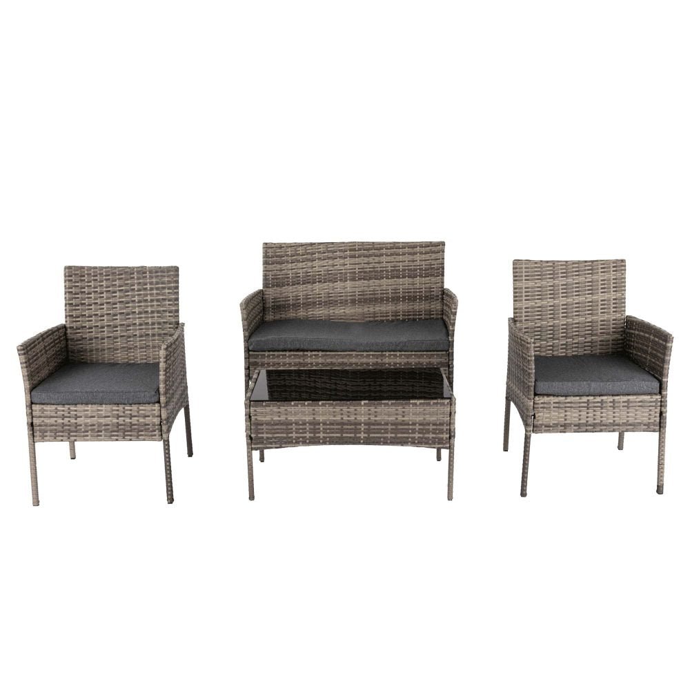 Furniture > Outdoor - 4 Seater Wicker Outdoor Lounge Set - Mixed Grey - Garden Yard