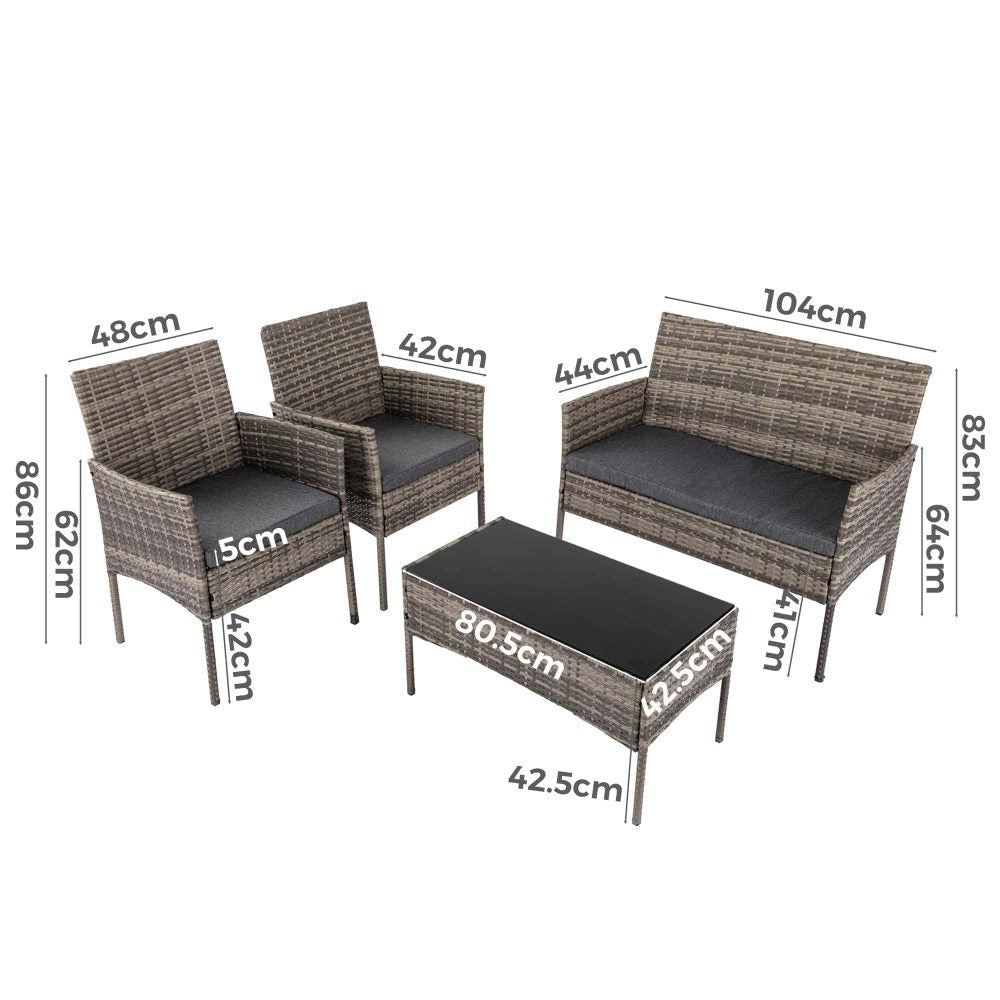 Furniture > Outdoor - 4 Seater Wicker Outdoor Lounge Set - Mixed Grey - Garden Yard
