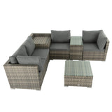 Furniture > Outdoor - 7PC Outdoor Wicker Lounge with Storage Corner (Grey) - Garden Yard