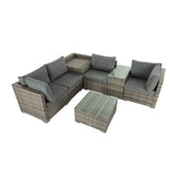 Furniture > Outdoor - 7PC Outdoor Wicker Lounge with Storage Corner (Grey) - Garden Yard