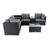 Furniture > Outdoor - 7PC Outdoor Wicker Loveseat Setting with Storage Corner (Black) - Garden Yard
