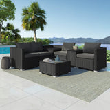Furniture > Outdoor - 7PC Outdoor Wicker Loveseat Setting with Storage Corner (Black) - Garden Yard