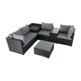 Furniture > Outdoor - 7PC Outdoor Wicker Loveseat Setting with Storage Corner (Black) - Garden Yard