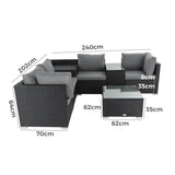 Furniture > Outdoor - 7PC Outdoor Wicker Loveseat Setting with Storage Corner (Black) - Garden Yard