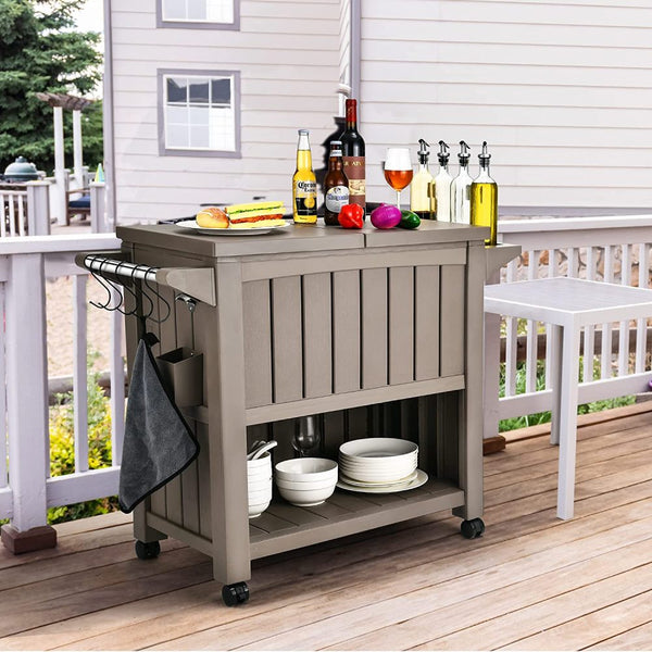 Furniture > Outdoor - Garden Bar Serving Cart with Cooler (Taupe) - Garden Yard
