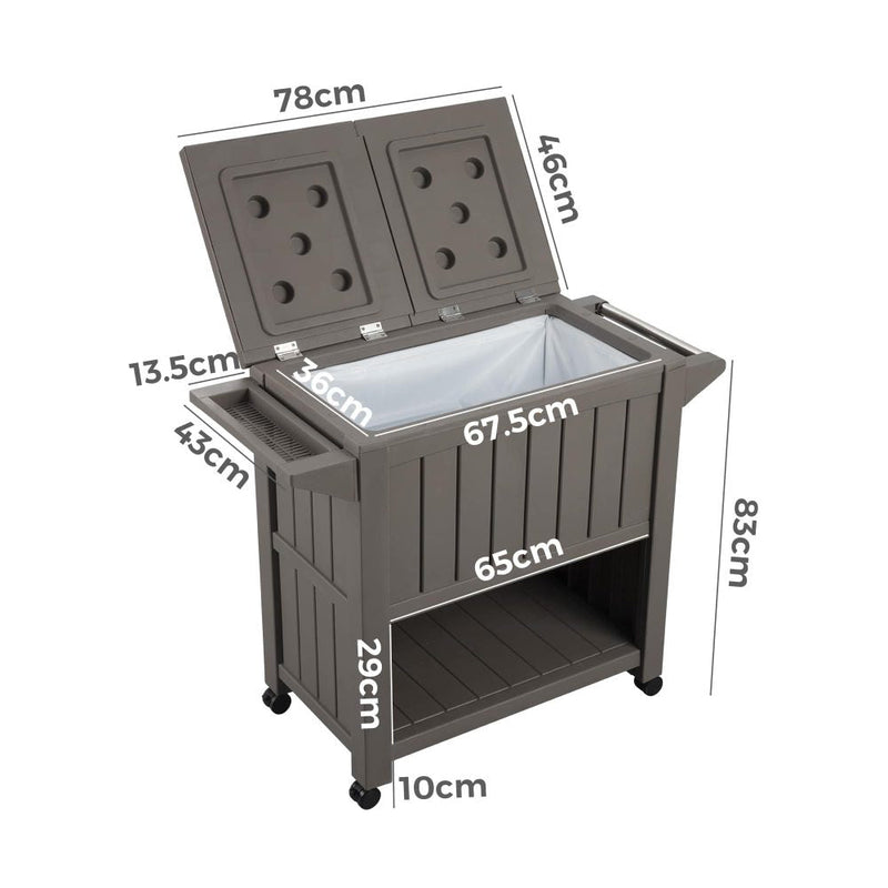 Furniture > Outdoor - Garden Bar Serving Cart with Cooler (Taupe) - Garden Yard