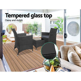 Furniture > Outdoor - Gardeon 3pc Bistro Wicker Outdoor Furniture Set Black - Garden Yard