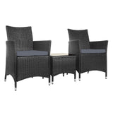Furniture > Outdoor - Gardeon 3pc Bistro Wicker Outdoor Furniture Set Black - Garden Yard