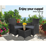 Furniture > Outdoor - Gardeon 3pc Bistro Wicker Outdoor Furniture Set Black - Garden Yard