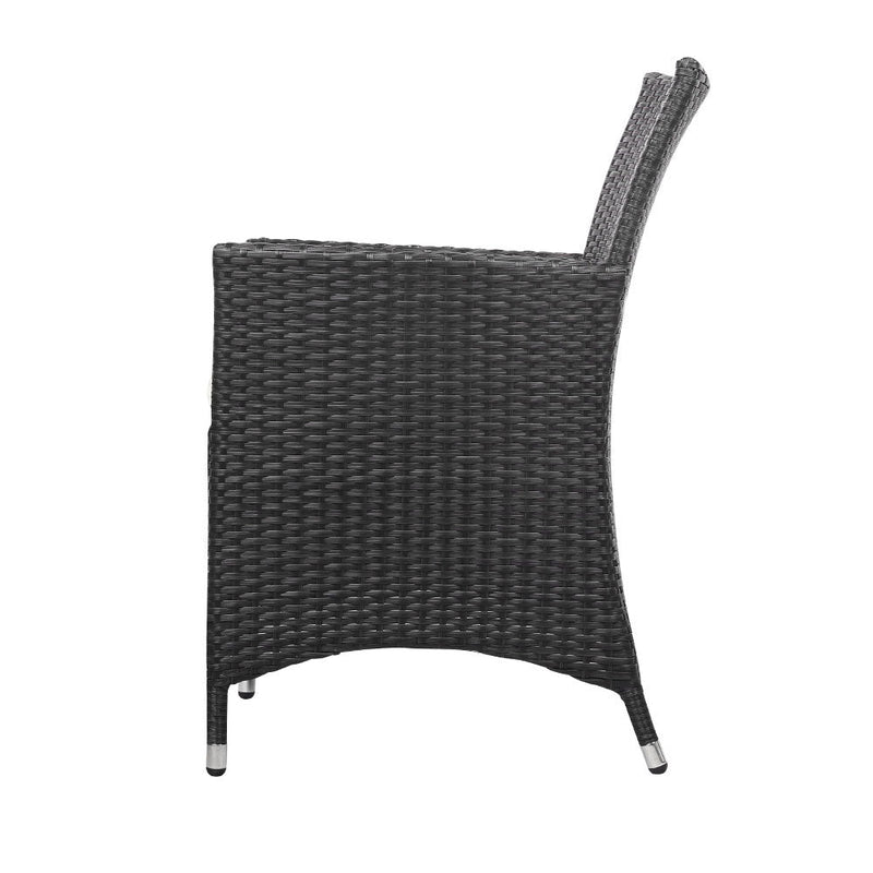Furniture > Outdoor - Gardeon 3pc Bistro Wicker Outdoor Furniture Set Black - Garden Yard