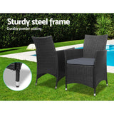Furniture > Outdoor - Gardeon 3pc Bistro Wicker Outdoor Furniture Set Black - Garden Yard