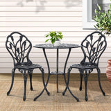 Furniture > Outdoor - Gardeon 3PC Outdoor Setting Cast Aluminium Bistro Table Chair Patio Black - Garden Yard