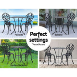 Furniture > Outdoor - Gardeon 3PC Outdoor Setting Cast Aluminium Bistro Table Chair Patio Black - Garden Yard