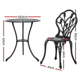 Furniture > Outdoor - Gardeon 3PC Outdoor Setting Cast Aluminium Bistro Table Chair Patio Black - Garden Yard