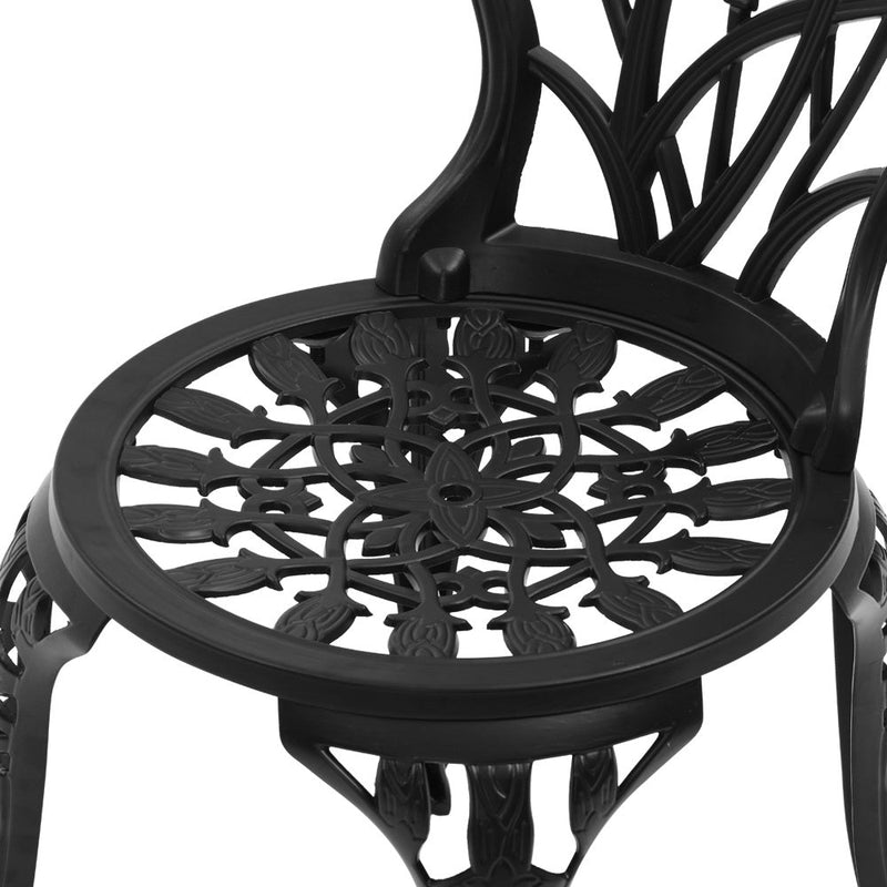 Furniture > Outdoor - Gardeon 3PC Outdoor Setting Cast Aluminium Bistro Table Chair Patio Black - Garden Yard