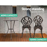 Furniture > Outdoor - Gardeon 3PC Outdoor Setting Cast Aluminium Bistro Table Chair Patio Bronze - Garden Yard