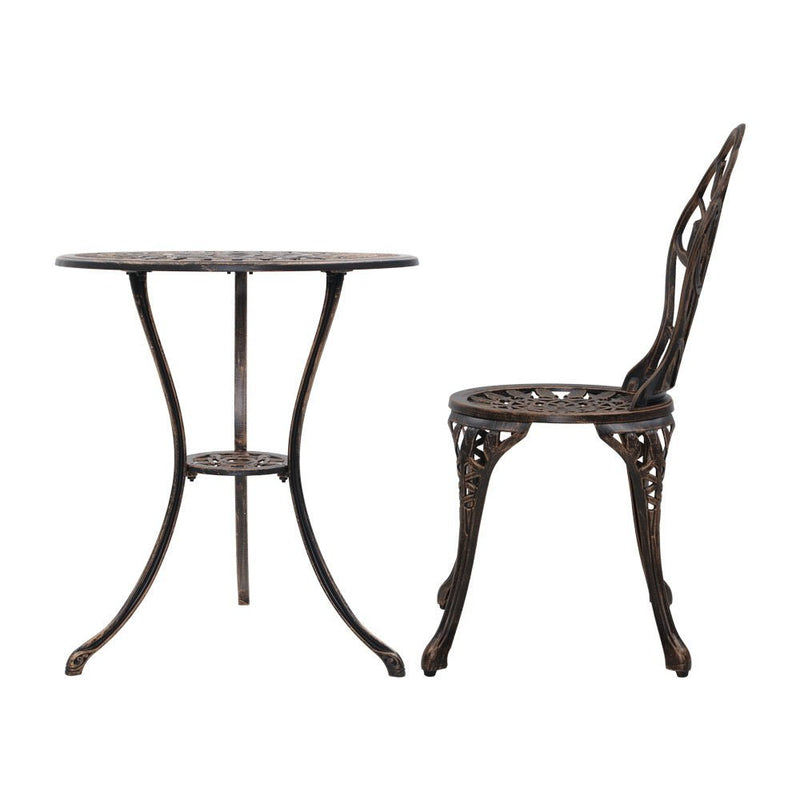 Furniture > Outdoor - Gardeon 3PC Outdoor Setting Cast Aluminium Bistro Table Chair Patio Bronze - Garden Yard