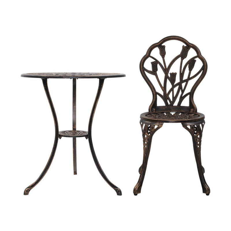 Furniture > Outdoor - Gardeon 3PC Outdoor Setting Cast Aluminium Bistro Table Chair Patio Bronze - Garden Yard