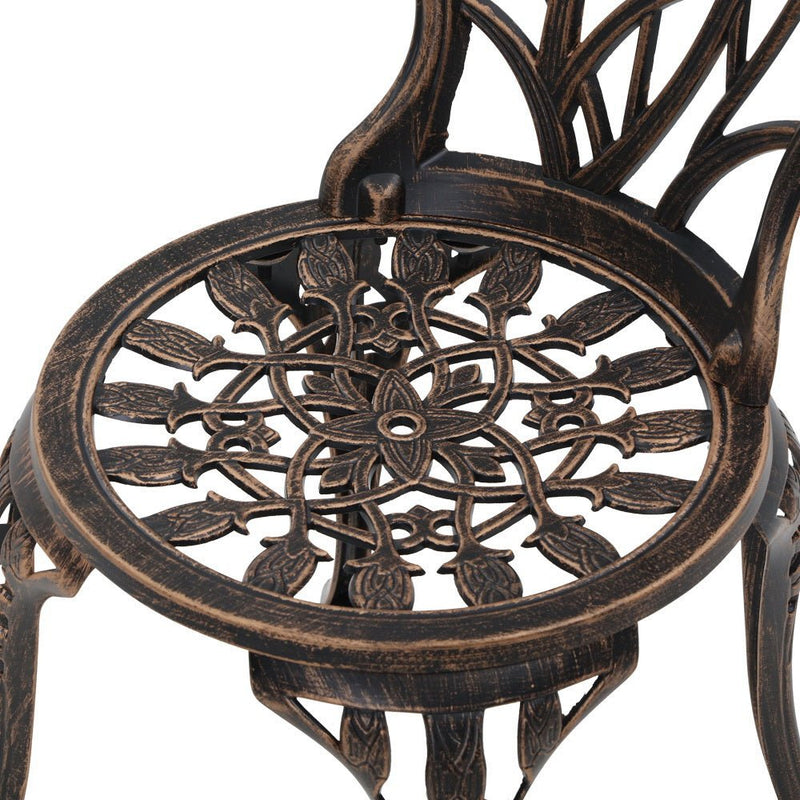 Furniture > Outdoor - Gardeon 3PC Outdoor Setting Cast Aluminium Bistro Table Chair Patio Bronze - Garden Yard