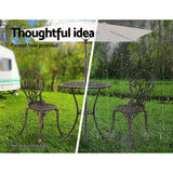 Furniture > Outdoor - Gardeon 3PC Outdoor Setting Cast Aluminium Bistro Table Chair Patio Bronze - Garden Yard