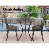 Furniture > Outdoor - Gardeon 3PC Outdoor Setting Cast Aluminium Bistro Table Chair Patio Bronze - Garden Yard