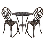 Furniture > Outdoor - Gardeon 3PC Outdoor Setting Cast Aluminium Bistro Table Chair Patio Bronze - Garden Yard