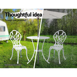 Furniture > Outdoor - Gardeon 3PC Outdoor Setting Cast Aluminium Bistro Table Chair Patio White - Garden Yard