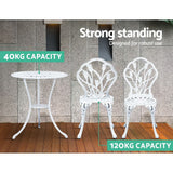 Furniture > Outdoor - Gardeon 3PC Outdoor Setting Cast Aluminium Bistro Table Chair Patio White - Garden Yard