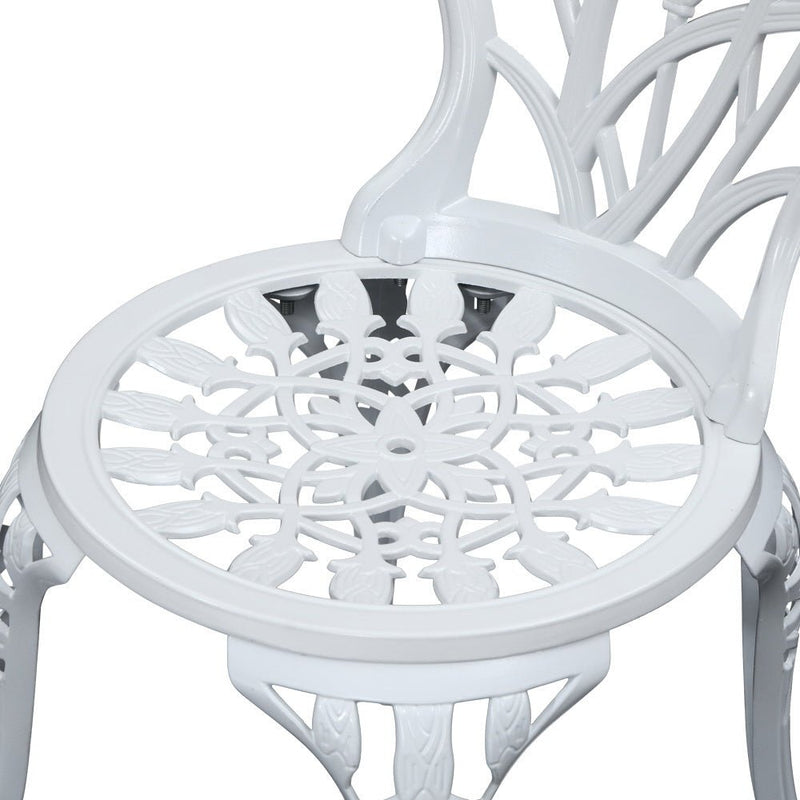 Furniture > Outdoor - Gardeon 3PC Outdoor Setting Cast Aluminium Bistro Table Chair Patio White - Garden Yard