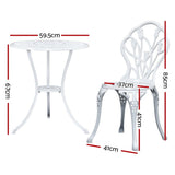 Furniture > Outdoor - Gardeon 3PC Outdoor Setting Cast Aluminium Bistro Table Chair Patio White - Garden Yard