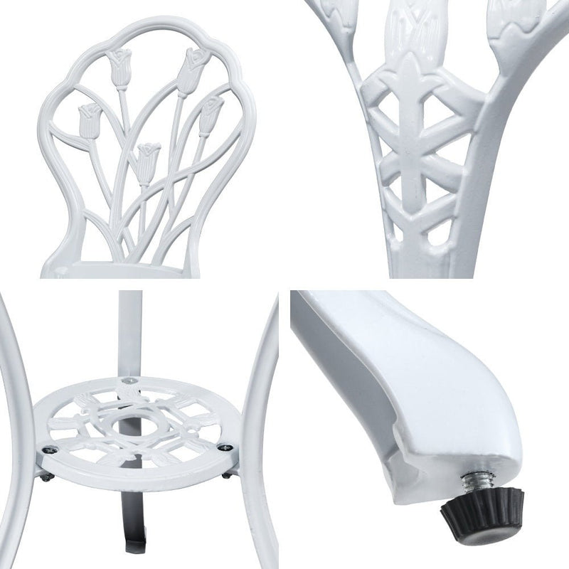 Furniture > Outdoor - Gardeon 3PC Outdoor Setting Cast Aluminium Bistro Table Chair Patio White - Garden Yard