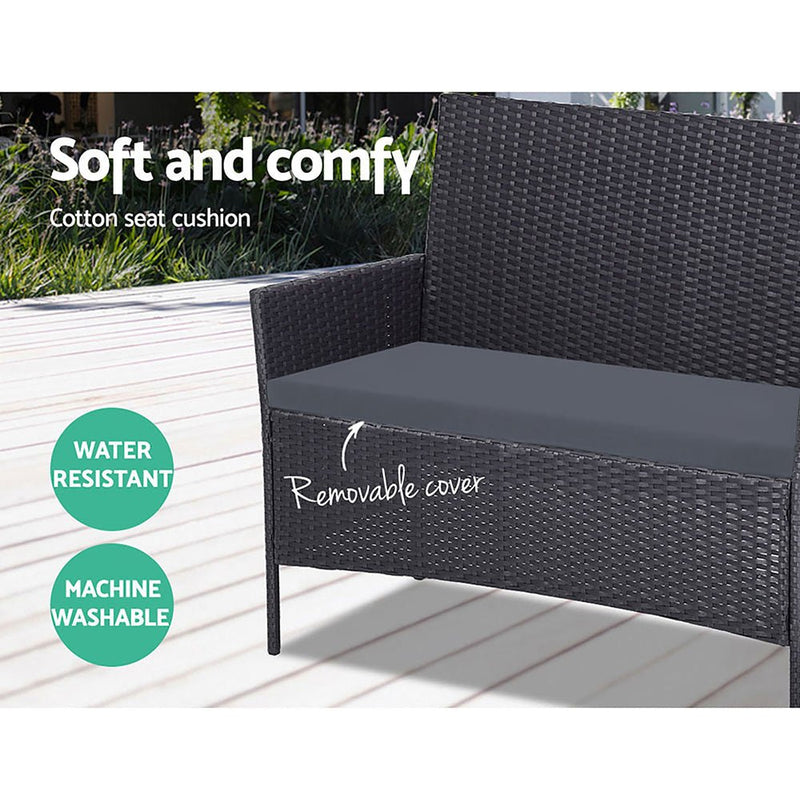 Furniture > Outdoor - Gardeon 4 - piece Outdoor Lounge Setting Wicker Patio Furniture Dining Set Grey - Garden Yard