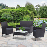 Furniture > Outdoor - Gardeon 4 - piece Outdoor Lounge Setting Wicker Patio Furniture Dining Set Grey - Garden Yard
