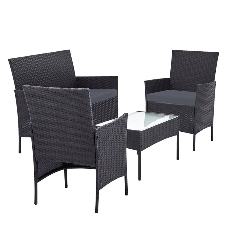 Furniture > Outdoor - Gardeon 4 - piece Outdoor Lounge Setting Wicker Patio Furniture Dining Set Grey - Garden Yard