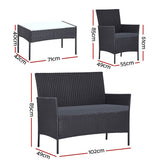 Furniture > Outdoor - Gardeon 4 - piece Outdoor Lounge Setting Wicker Patio Furniture Dining Set Grey - Garden Yard