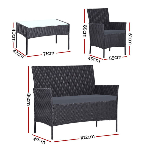 Furniture > Outdoor - Gardeon 4 - piece Outdoor Lounge Setting Wicker Patio Furniture Dining Set Grey - Garden Yard
