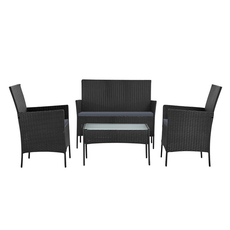 Furniture > Outdoor - Gardeon 4 - piece Outdoor Lounge Setting Wicker Patio Furniture Dining Set Grey - Garden Yard
