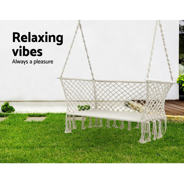 Furniture > Outdoor - Gardeon Camping Hammock Chair Patio 2 Person Swing Hammocks Double Portable Cream - Garden Yard