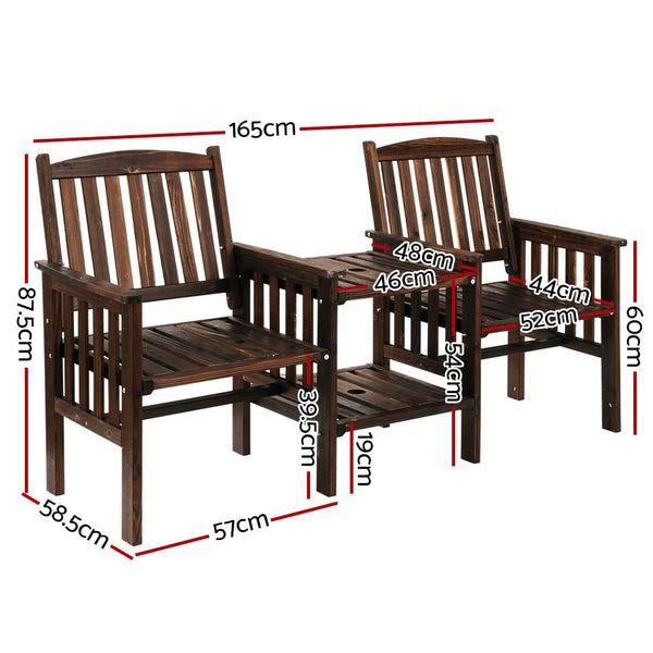 Furniture > Outdoor - Gardeon Garden Bench Chair Table Loveseat Wooden Outdoor Furniture Patio Park Charcoal Brown - Garden Yard